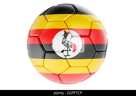 Ballon de football ou ballon de football avec drapeau ougandais, rendu 3D isolé sur fond blanc Banque D'Images