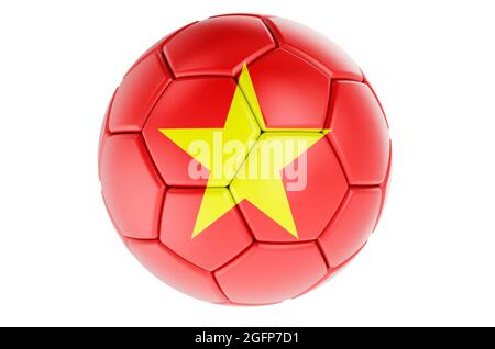 Ballon de football ou ballon de football avec drapeau vietnamien, rendu 3D isolé sur fond blanc Banque D'Images