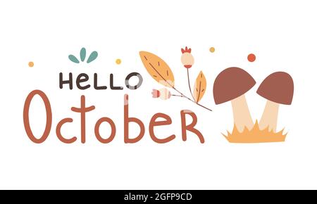 Automne amour coloré lettrage composition mignon agenda autocollant vecteur plat illustration. Composition confortable dessinée à la main Illustration de Vecteur