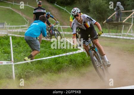 Maximilian BRANDL d'Allemagne, 3ème place élite hommes, pendant la course de court de cross-pays XCC aux Championnats du monde MTB 2021, VTT événement cycliste le 26 août 2021 à Val Di Sole, Italie - photo Olly Bowman / DPPI Banque D'Images