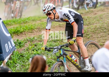 Maximilian BRANDL d'Allemagne, 3ème place élite hommes, pendant la course de court de cross-pays XCC aux Championnats du monde MTB 2021, VTT événement cycliste le 26 août 2021 à Val Di Sole, Italie - photo Olly Bowman / DPPI Banque D'Images