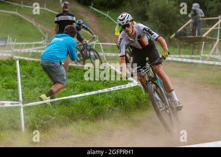 Maximilian BRANDL d'Allemagne, 3ème place élite hommes, pendant la course de court de cross-pays XCC aux Championnats du monde MTB 2021, VTT événement cycliste le 26 août 2021 à Val Di Sole, Italie - photo Olly Bowman / DPPI Banque D'Images