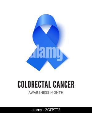 Illustration vectorielle du ruban de sensibilisation au cancer colorectal isolée sur fond blanc. Ruban en soie bleu vectoriel réaliste avec boucle Illustration de Vecteur