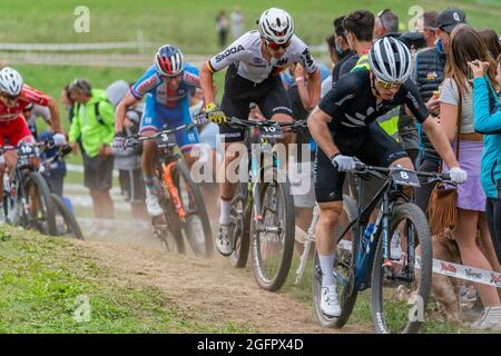 Maximilian BRANDL d'Allemagne, numéro 10, 3e place des hommes d'élite, pendant la course de court de cross-pays XCC aux Championnats du monde MTB 2021, course de vélo de montagne le 26 août 2021 à Val Di Sole, Italie - photo Olly Bowman / DPPI Banque D'Images