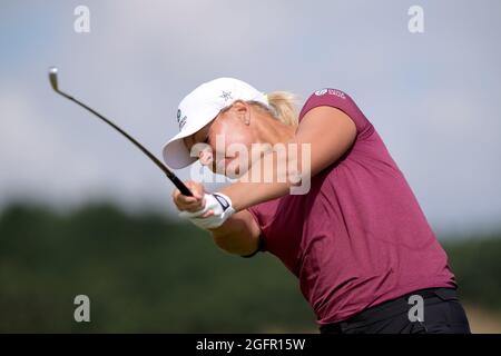 Leven, Royaume-Uni. 15 août 2021. Anna Nordqvist (Suède) sur le 6e tee lors de la finale au Trust Golf Women's Scottish Open à Dumbarnie Links, Leven, Fife, Écosse. Crédit: SPP Sport presse photo. /Alamy Live News Banque D'Images