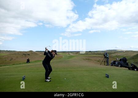 Leven, Royaume-Uni. 15 août 2021. Ariya Jutanugarn (Thaïlande) sur le 10ème tee lors de la dernière partie à l'Open d'Écosse Trust Golf Women's Scottish Open à Dumbarnie Links, Leven, Fife, Écosse. Crédit: SPP Sport presse photo. /Alamy Live News Banque D'Images