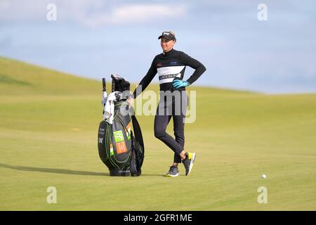 Leven, Royaume-Uni. 15 août 2021. Ryann O'Toole (Etats-Unis) sur le 18e fairway lors de la finale au Trust Golf Women's Scottish Open à Dumbarnie Links, Leven, Fife, Écosse. Crédit: SPP Sport presse photo. /Alamy Live News Banque D'Images