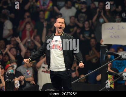 25 août 2021 - le nouveau signé cm Punk est vu pendant les enregistrements de l'AEW à l'UW Milwaukee Panther Arena à Milwaukee, Wisconsin. Ricky Bassman/Cal Sport Media Banque D'Images