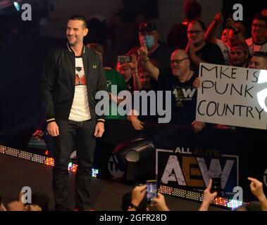 25 août 2021 - le nouveau signé cm Punk est vu pendant les enregistrements de l'AEW à l'UW Milwaukee Panther Arena à Milwaukee, Wisconsin. Ricky Bassman/Cal Sport Media Banque D'Images