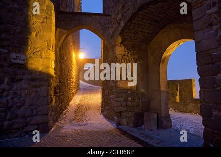 FRANCE. AUDE (11) CITADELLE DE CARCASSONNE SOUS LA NEIGE Banque D'Images