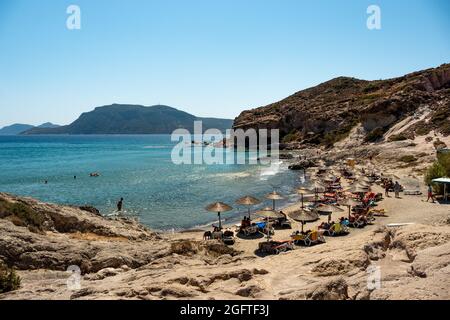 Panorama de la plage de Camel sur la côte sud de Kos Banque D'Images