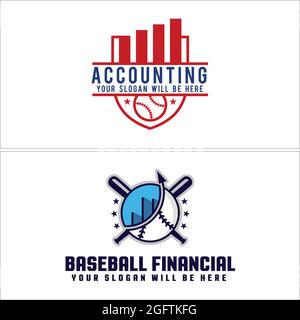 Logo de l'emblème financier comptable avec étoile de balle et motif vectoriel de bâton de baseball Illustration de Vecteur