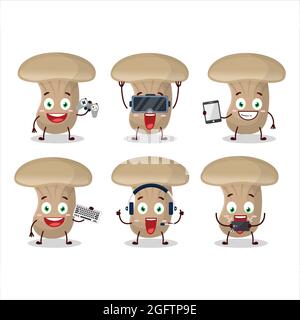 Le personnage de dessin animé de mashroom de lait joue à des jeux avec diverses émoticônes mignons. Illustration vectorielle Illustration de Vecteur