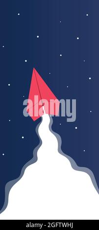 L'avion en papier vole dans le ciel nocturne Illustration de Vecteur