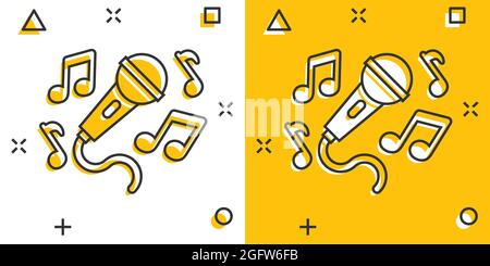 Icône de la musique de karaoké dans le style comique. Discours Microphone cartoon vector illustration sur fond blanc isolé. L'équipement audio splash concept d'entreprise Illustration de Vecteur