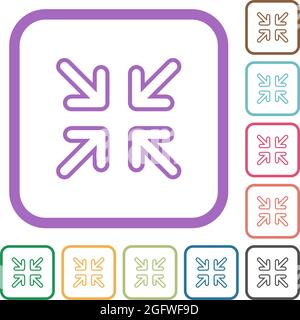 Les flèches minimisent les icônes simples dans des cadres carrés arrondis de couleur sur fond blanc Illustration de Vecteur