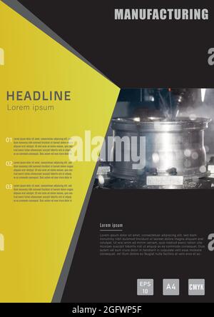 Modèle de fabrication industrielle au format A4. Brochure du rapport d'affaires du fabricant de roues en alliage d'aluminium, couverture et brochure. Vector et Ill Illustration de Vecteur