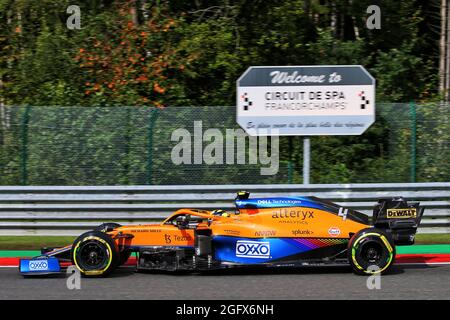 Liège, Belgique. 27 août 2021. Spa Francorchamps, Belgique. 27 août 2021. Lando Norris (GBR) McLaren MCL35M. 27.08.2021. Formula 1 World Championship, Rd 12, Grand Prix de Belgique, Spa Francorchamps, Belgique, Journée d'entraînement. Le crédit photo devrait se lire: XPB/Alamy Live News. Crédit : XPB Images Ltd/Alamy Live News Banque D'Images