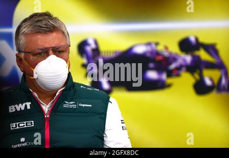 Spa-Francorchamps, Belgique. 27 août 2021, Otmar Szafnauer (Etats-Unis) Aston Martin Directeur général de l'équipe F1 à la Conférence de presse de la FIA. Grand Prix de Belgique, vendredi 27 août 2021. Spa-Francorchamps, Belgique. FIA Pool image pour usage éditorial seulement crédit: James Moy/Alamy Live News Banque D'Images