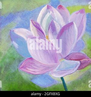 Résumé lotus peint avec des peintures à l'huile brillante sur toile au soleil Banque D'Images