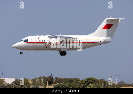 Bahrain Air Force British Aerospace Avro 146-RJ70 (Reg.: A9C-BRF) arrivant d'un nouveau travail de peinture à Norwich, au Royaume-Uni. Banque D'Images