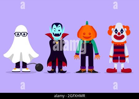 Jeu de caractères d'halloween plat illustration vectorielle. Illustration de Vecteur