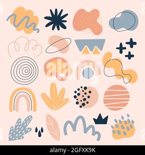 Jeu de formes abstraites plates dessinées à la main illustration vectorielle. Illustration de Vecteur
