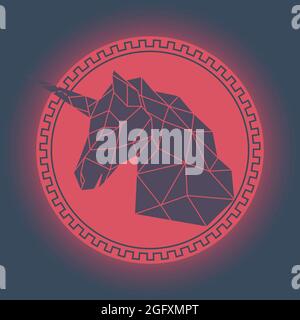 Tête de licorne géométrique. Style ancien. Illustration vectorielle. Illustration de Vecteur