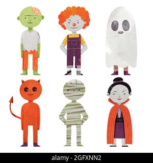 Aquarelle halloween jeu de caractères illustration vectorielle. Illustration de Vecteur