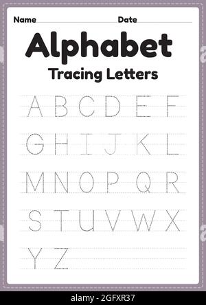 Feuille de travail à l'alphabet pour les enfants de maternelle et d'âge préscolaire pour la pratique de l'écriture manuscrite et les activités éducatives dans une page imprimable. Illustration de Vecteur