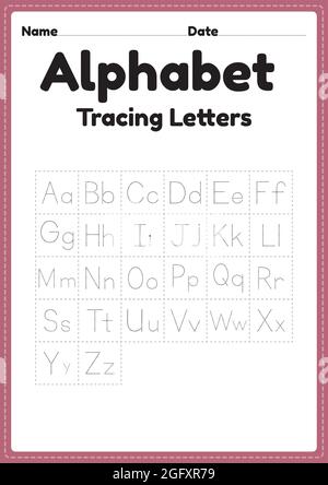 Feuilles de travail à l'alphabet pour la maternelle lettres de traçage pour les enfants d'âge préscolaire pour la pratique de l'écriture manuscrite et les activités éducatives dans une page imprimable. Illustration de Vecteur