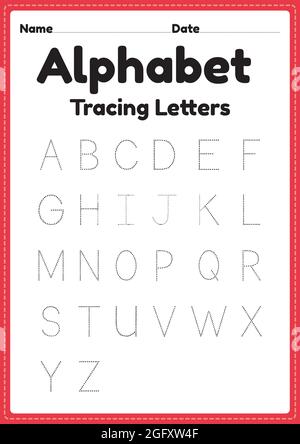 Feuille de travail de l'alphabet, lettre de traçage pour les enfants de maternelle et d'âge préscolaire pour la pratique de l'écriture manuscrite et les activités éducatives dans une page imprimable. Illustration de Vecteur
