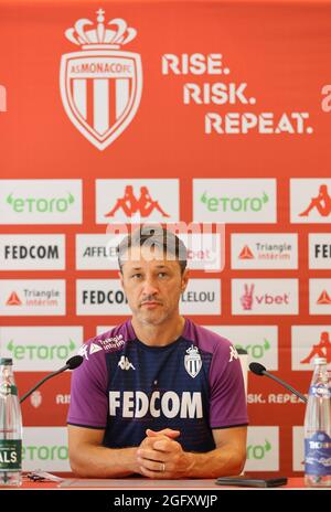 La Turbie, France - 27 août 2021: COMME Monaco - Troyes Conférence de presse avec COMME Monaco entraîneur allemand Niko Kovac, J4, L1, Ligue 1. Mandoga Media Banque D'Images