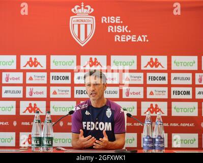 La Turbie, France - 27 août 2021: COMME Monaco - Troyes Conférence de presse avec COMME Monaco entraîneur allemand Niko Kovac, J4, L1, Ligue 1. Mandoga Media Banque D'Images