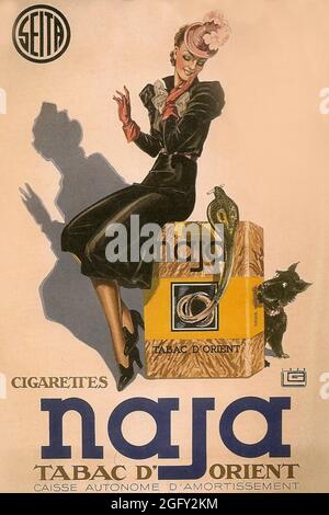 Cliquez sur l'affiche de cigarette française vintage - Naja Tabac d'Orient, années 1920 Banque D'Images