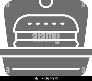 Hamburger dans l'emballage, icône grise à emporter pour les repas rapides. Illustration de Vecteur