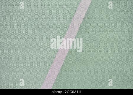 Peinture de texture de mur vert clair, forme géométrique des fleurs. Arrière-plan, séparé par une bande blanche Banque D'Images