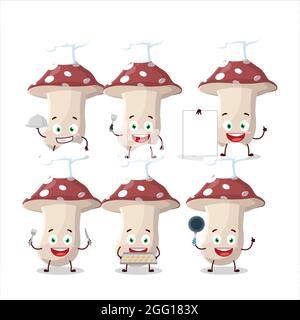 Personnage de dessin animé d'amanita avec diverses émoticônes de chef. Illustration vectorielle Illustration de Vecteur