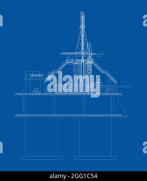 Forage pétrolier offshore Rendu vectoriel 3D Illustration de Vecteur