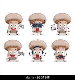 Portobelo personnage de dessin animé jouent à des jeux avec diverses émoticônes mignons. Illustration vectorielle Illustration de Vecteur