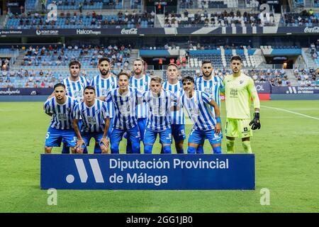 Malaga, Espagne. 27 août 2021. Malaga joueurs CF vus avant le match la Liga Smartbank 2021/2022 entre Malaga CF et AD Alcorcon au stade la Rosaleda, à Malaga. Note finale Malaga CF 1:0 AD Alcorcon (photo de Francis Gonzalez/SOPA Images/Sipa USA) crédit: SIPA USA/Alay Live News Banque D'Images