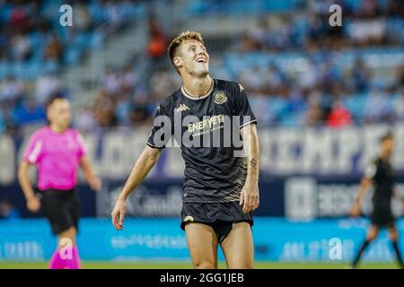 Malaga, Espagne. 27 août 2021. Marc Gual vu lors du match la Liga Smartbank 2021/2022 entre Malaga CF et AD Alcorcon au stade la Rosaleda, à Malaga. Note finale Malaga CF 1:0 AD Alcorcon (photo de Francis Gonzalez/SOPA Images/Sipa USA) crédit: SIPA USA/Alay Live News Banque D'Images