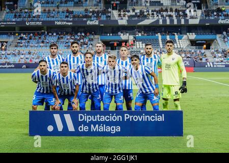 Malaga, Espagne. 27 août 2021. Malaga joueurs CF vus avant le match la Liga Smartbank 2021/2022 entre Malaga CF et AD Alcorcon au stade la Rosaleda, à Malaga. Note finale Malaga CF 1:0 AD Alcorcon crédit: SOPA Images Limited/Alay Live News Banque D'Images