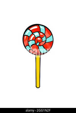 Illustration d'un dessin coloré de bonbons: Rouge-bleu lolipop sur un fond blanc isolé. Illustration de haute qualité Banque D'Images