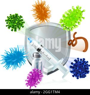 Vaccin d'injection Medical virus Bacteria Shield Illustration de Vecteur