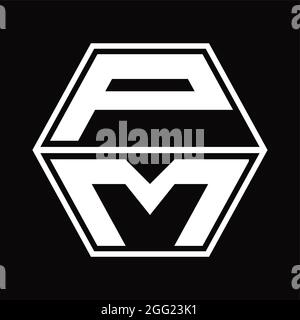 Logo PM monogramme avec forme hexagonale de haut en bas fond noir Illustration de Vecteur