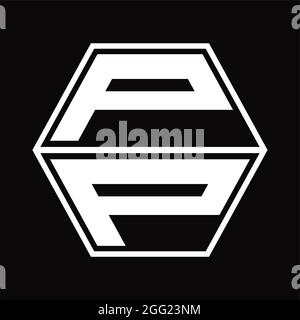 Monogramme en PP avec forme hexagonale, modèle de conception de fond noir vers le haut et vers le bas Illustration de Vecteur