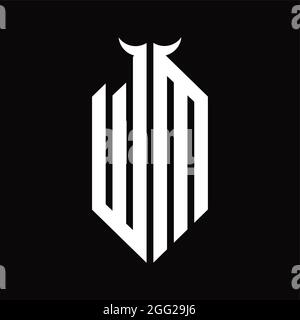 Logo WM monogramme en forme de corne modèle noir et blanc isolé sur fond noir Illustration de Vecteur