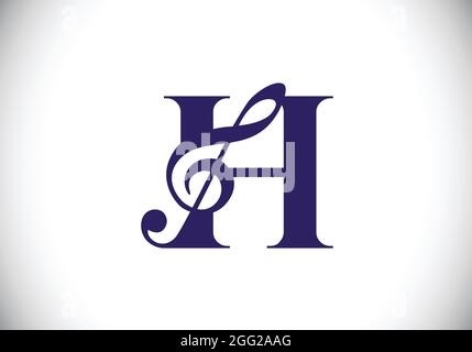 Lettre H initiale du monogramme avec une note musicale. Signes de symphonie ou de mélodie. Symbole musical. Emblème de police. Modèle de conception de logo vectoriel moderne. Illustration de Vecteur