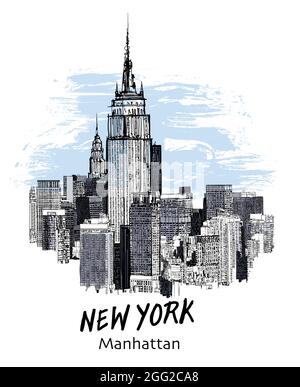 New York City Manhattan gratte-ciel et gratte-ciel de bureau bâtiment - illustration vectorielle Illustration de Vecteur